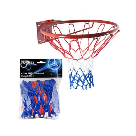 Купить Сетка баскетбольная Torres, нить 4 мм, бело-сине-красная в Гдове 